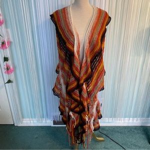 Rare Vintage Multi Colored Ruffle Knit Festival Party Rave Shawl Scarf